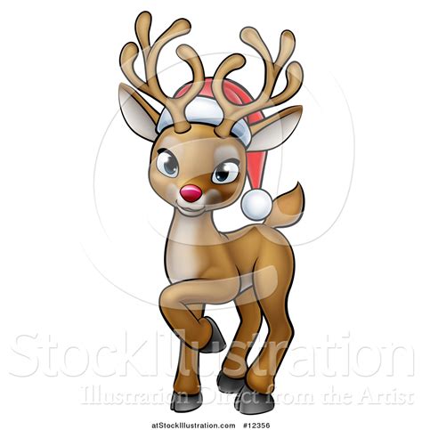 Vector Illustration Of A Cute Red Nosed Christmas Reindeer Wearing A