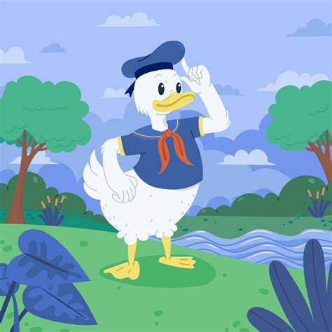 White Duck In Sailor S Costume Walking Down The River 21604029 Vector