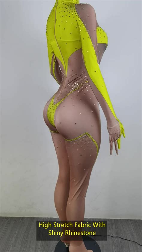 Sexy Transgender Drag Queen Nude Rhinestone Bodysuits Spandex Rompers