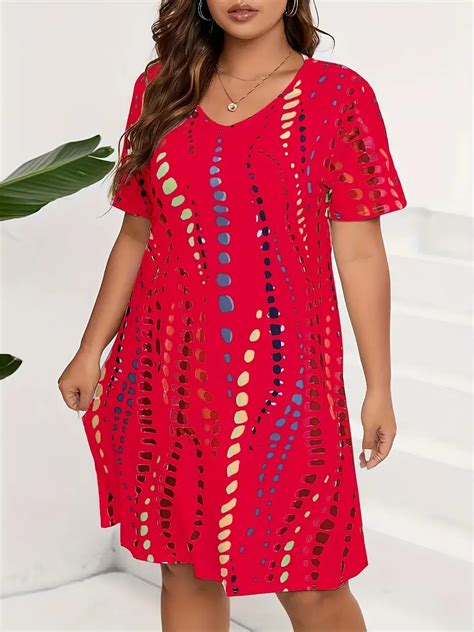 Plus Size Elegant Dress Women S Plus Tie Dye Short Sleeve V Temu