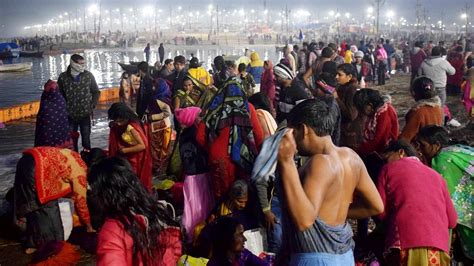 Throwing Caution To The Wind Thousands Take Holy Dip On Makar Sankranti