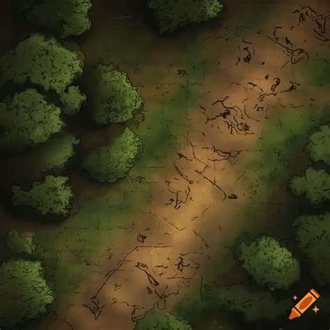 Top Down D D Battle Map Of A Dirt Road Through A Forest With Grid And