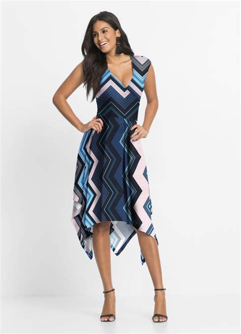 Vestido Assimétrico Chevron Azul Bonprix