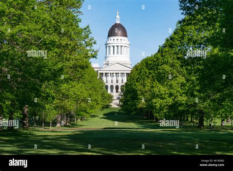 Facade of the Maine State Capitol Building from Capitol Park in Augusta ...