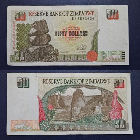 Jual Uang Negara Zimbabwe 50 Dollar Tahun 1997 Kondisi AXF Renyah