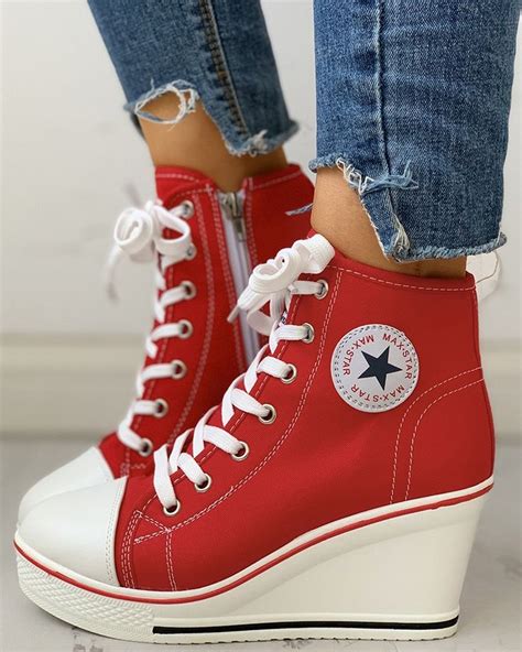 Eyelet Lace Up Platform Wedge Sneakers Wedge Sneakers Wedge Shoes Platform Shoes Sneakers