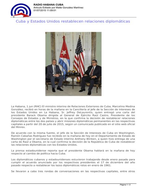 Cuba Y Estados Unidos Restablecen Relaciones Diplom Ticas