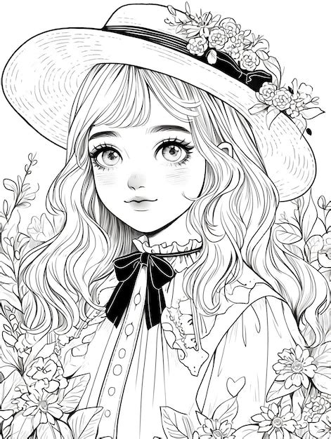 Premium Ai Image Cute Girl Black And White Lineart Line Art Coloring Book Anime Manga Style