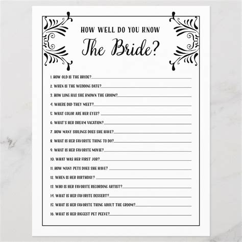 Bridal Shower Games How Well Do You Know The Bride Zazzle Bridal