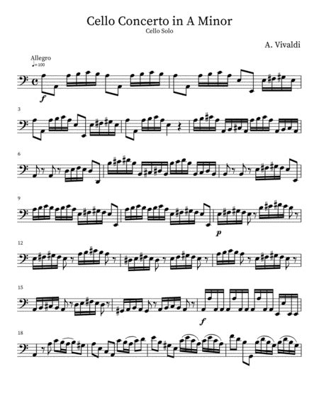 Vivaldi Cello Concerto In A Minor Rv Solo Part Arr Tom Christie