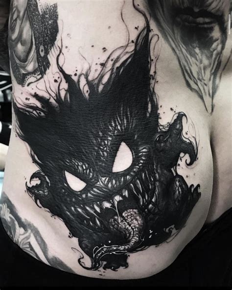 The Dark Mysterious World Of Blackwork Tattoos Gengar Tattoo Black