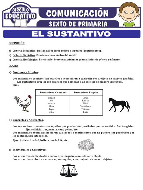 Definicion Y Clases De Sustantivo Para Sexto De Primaria Pdf