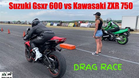 Suzuki Gsxr 600 Vs Kawasaki Zxr 750 Motorcycle Drag Race 14 Mile 🏍🚦