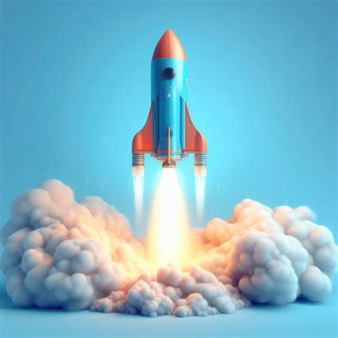 Premium Photo Rocket Taking Off Releasing Smoke On Blue Background D