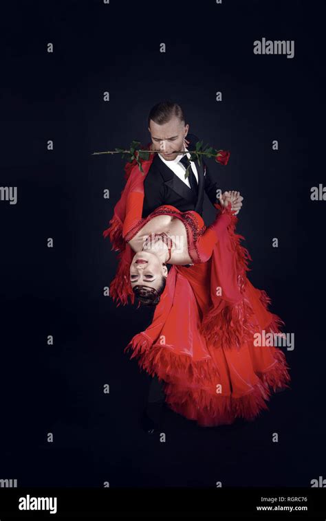 Ballroom Dance Couple Dance Pose Isolated On Black Background Sensual Professional Dancers