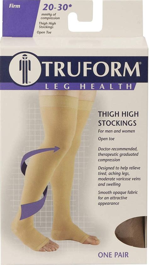 Truform Stockings Thigh High Open Toe Dot Top 20 30 Mmhg L Black