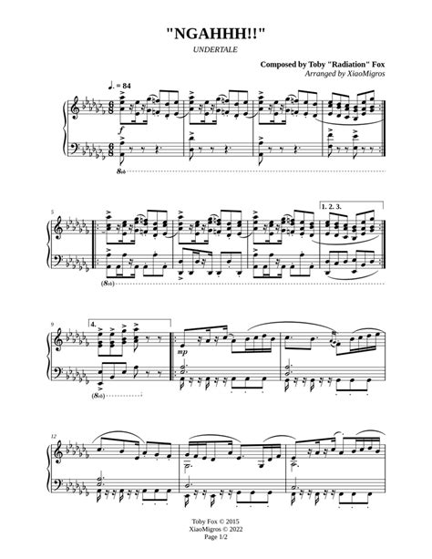 Ngahhh Undertale Sheet Music For Piano Solo