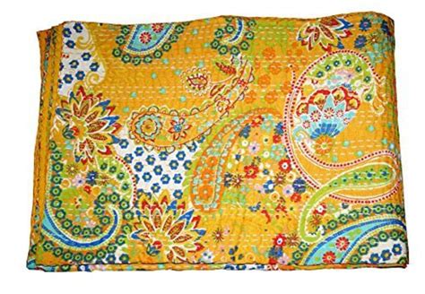 Kantha Yellow Paisley Quilts Bohemian D Cor Bedding Large Etsy