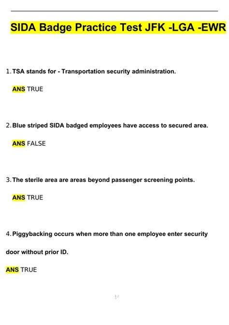 Sida Badge Practice Test Jfk Lga Ewr Questions And Answers 2024