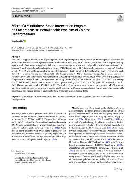 Effect Of A Mindfulness Based Intervention Program On Comprehensive