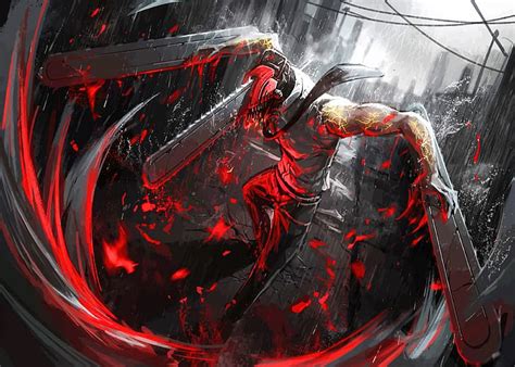 HD wallpaper: Chainsaw Man, Denji (Chainsaw Man), blood, alleyway, red, rain | Wallpaper Flare