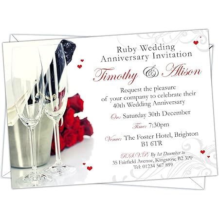 Pack Of Ruby Wedding Party Invitations With Envelopes Card Invites For