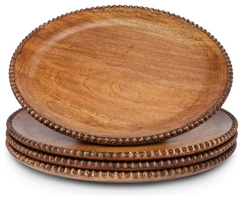 Mango Wood Serveware Collection Wood Beaded Chargers Set Of 4