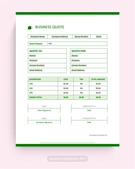 Business Quote Template GRN Quote Templates