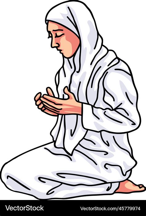 Muslim Woman Girl Lady Pray Prayer Dua Drawing Vector Image