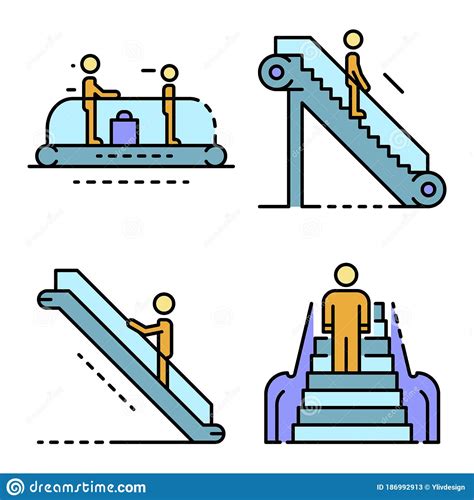 Escalator Icon Set Line Color Vector Stock Vector Illustration Of