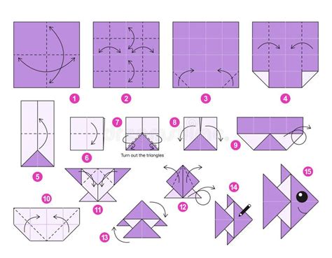 Origami Tutorial for Kids. Origami Cute Fish. Stock Vector ...