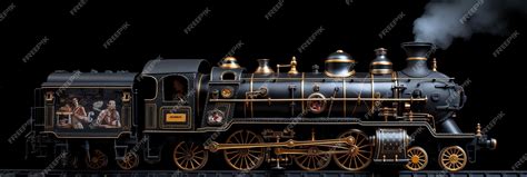 Premium AI Image | Steam locomotive side view black background