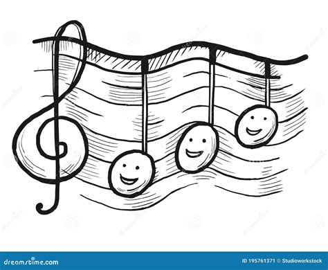 G Clef And Music Note With Doodle Face On Staff Stock Vector