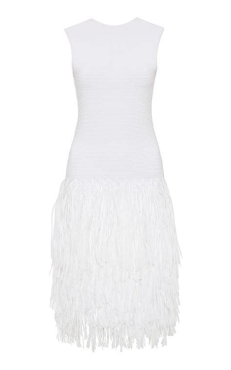 Aje Rushes Raffia Trimmed Knit Midi Dress In White Lyst