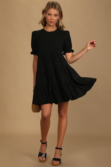 Black Mini Dress With Puff Sleeves Dresses Images 2022