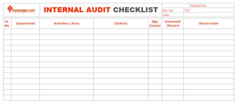 Internal Audit Audit Checklist Template Prntbl