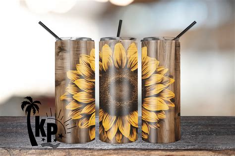 Sunflower Wood 20oz Skinny Tumbler Graphic By Khampol Shop Design · Creative Fabrica