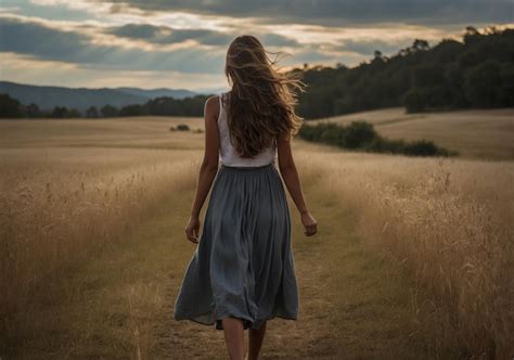 Personas Caminado De Espaldas Por Un Camino Con Agua En El Atardecer El