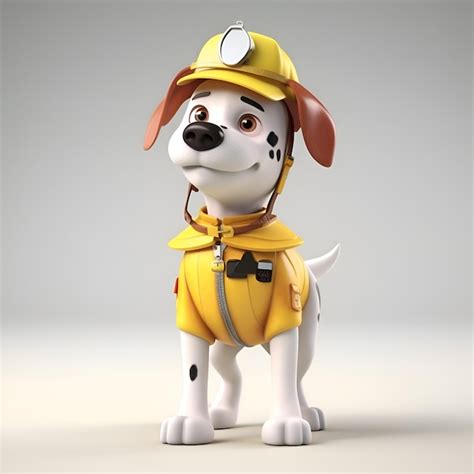 Premium Photo | Cartoon dog wearing a yellow vest and a helmet as a firefighter