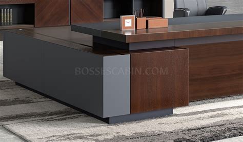 Larry 11 Ft Premium Office Desk In Walnut Veneer And Leather Bossscabin