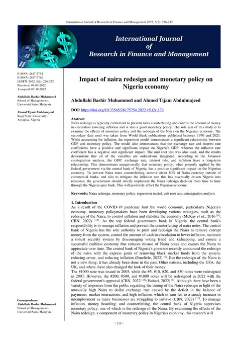 Pdf Impact Of Naira Redesign And Monetary Policy On Nigeria Economy