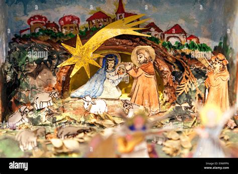 Traditional Czech Christmas Nativity Scene Jesus Crib Christmas Stock