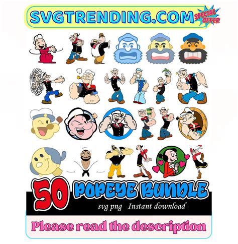 Popeye Svg Png Bundle Popeye Bundle Svg For Cricut Bluto Etsy