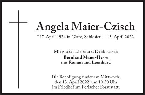 Traueranzeigen Von Angela Maier Czisch SZ Gedenken De