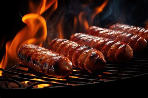 Premium AI Image | Bratwurst or Hot Dogs on Grill with Flames