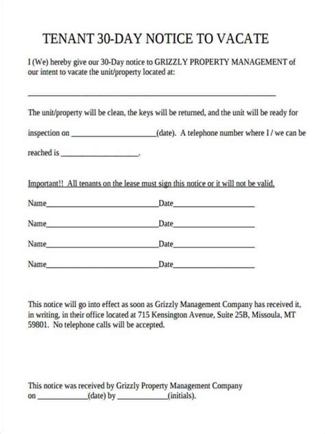 One Month Printable Vacate Property Form Printable Forms Free Online