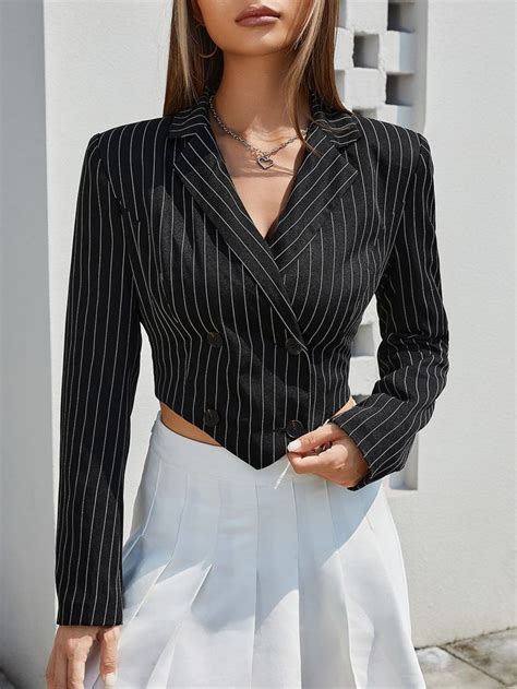 Shein Crop Blazer Listrado O Duplo Blazer Outfits For Women