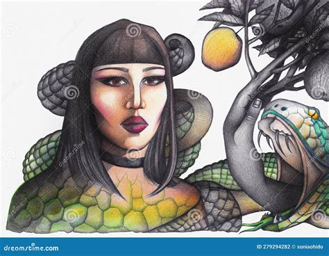 eve   snake stock illustration illustration  woman