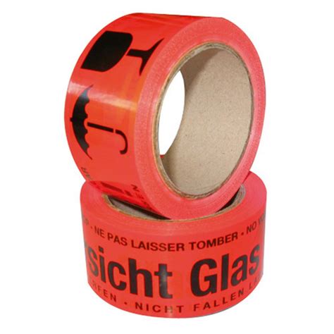 Warn Klebeband PVC Farbe Rot Aufdruck Vorsicht Glas Rollenbreite X