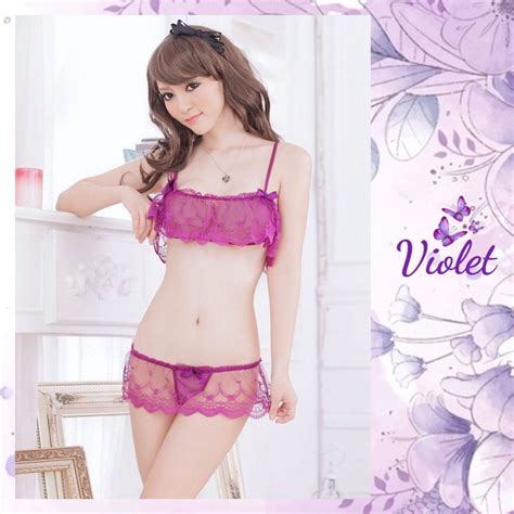 Jual Violet Lingerie Pakaian Dalam Set Bra CD Wanita Renda Transparan